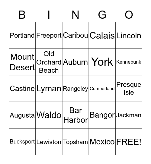 Maine Bingo Card