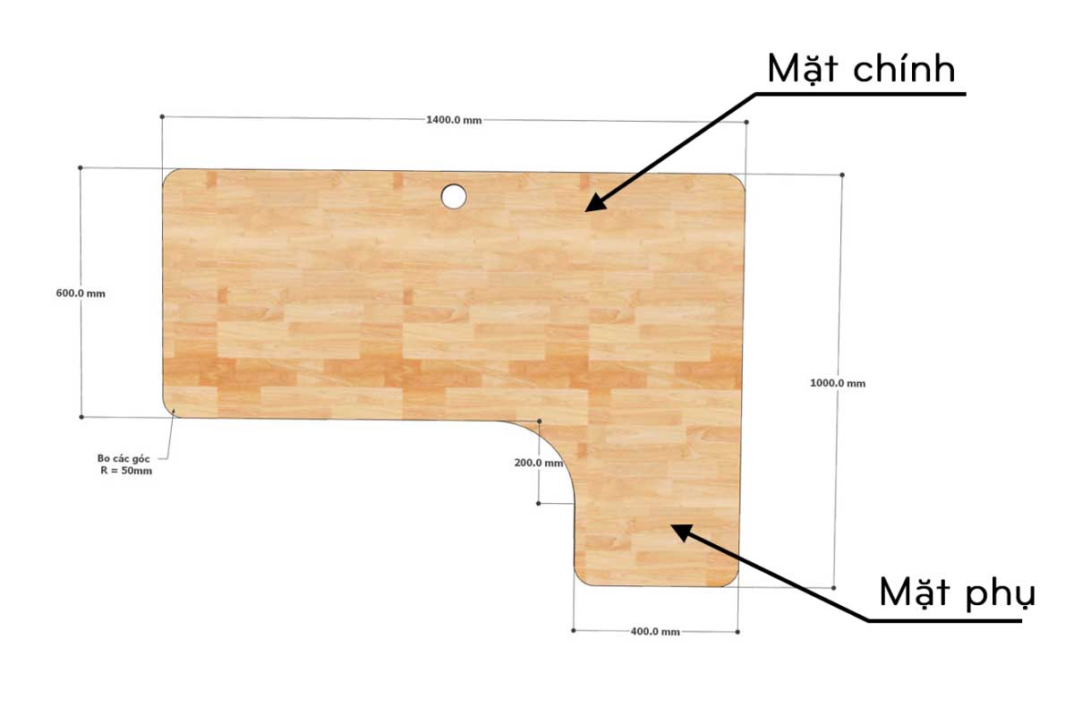 Kích thước bàn chữ L tiêu chuẩn
