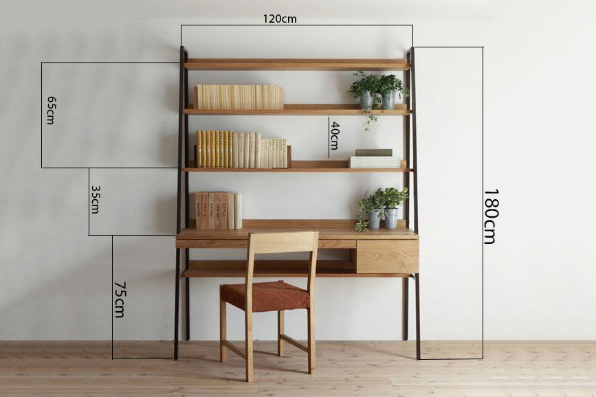 Kích thước bàn kết hợp với giá sách